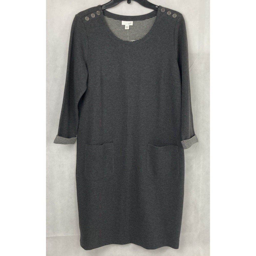 J Jill Tunic Dress Small Charcoal Gray 3/4 Sleeve Cotton Knit Pockets NEW w/Tags